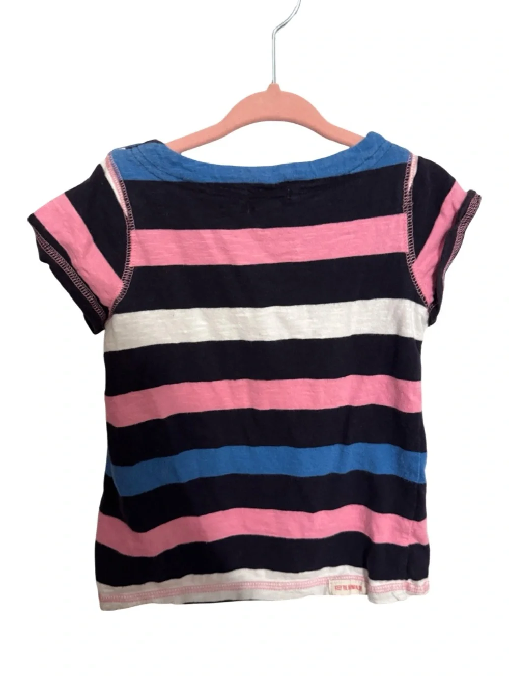 Hatley Nautical Whale Striped Shirt Girls Size 3 Navy Pink Short Sleeve
